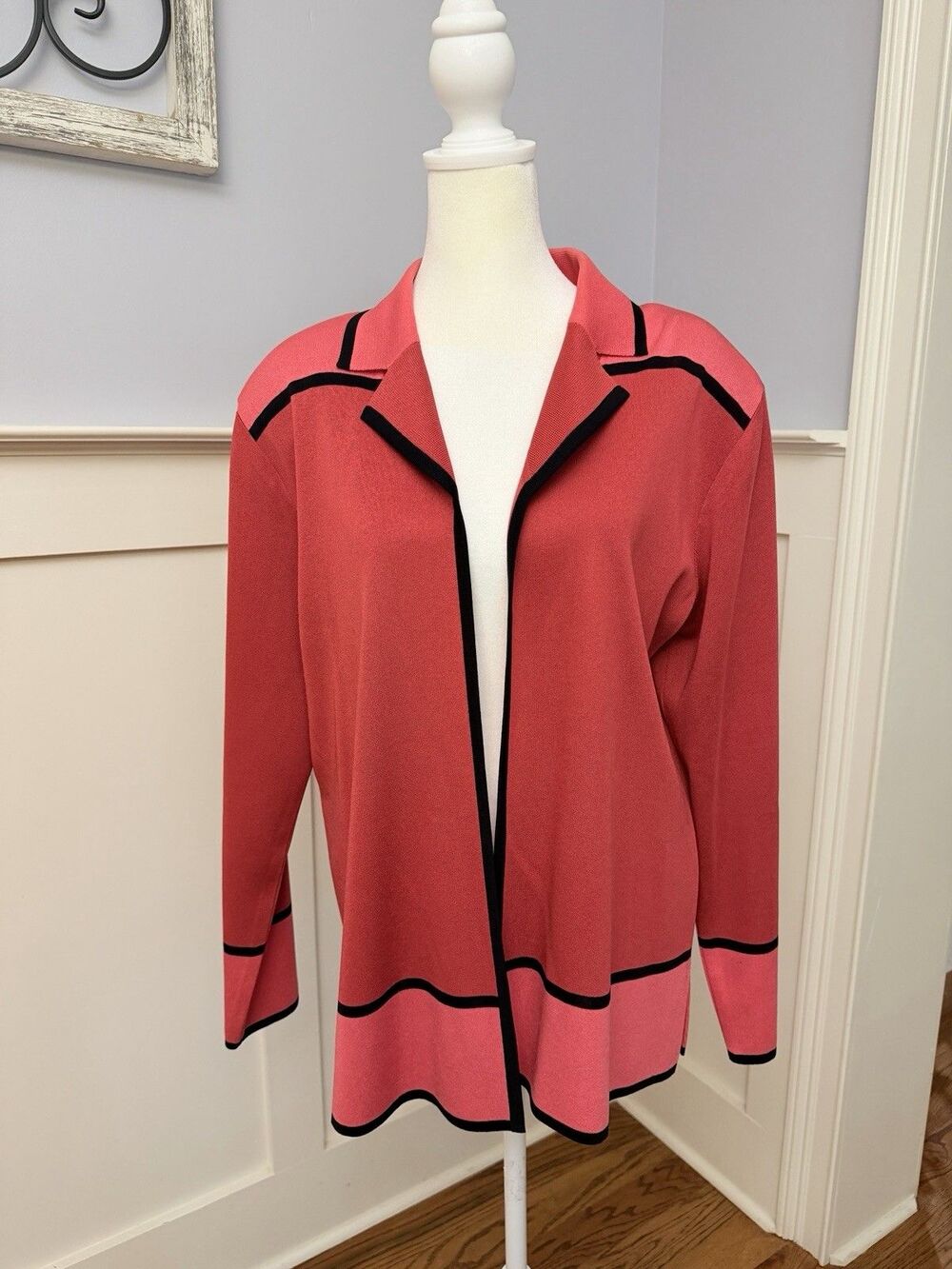 Exclusively MISOOK Cardigan Sz Large Color Block Pink Salmon Collared EUC